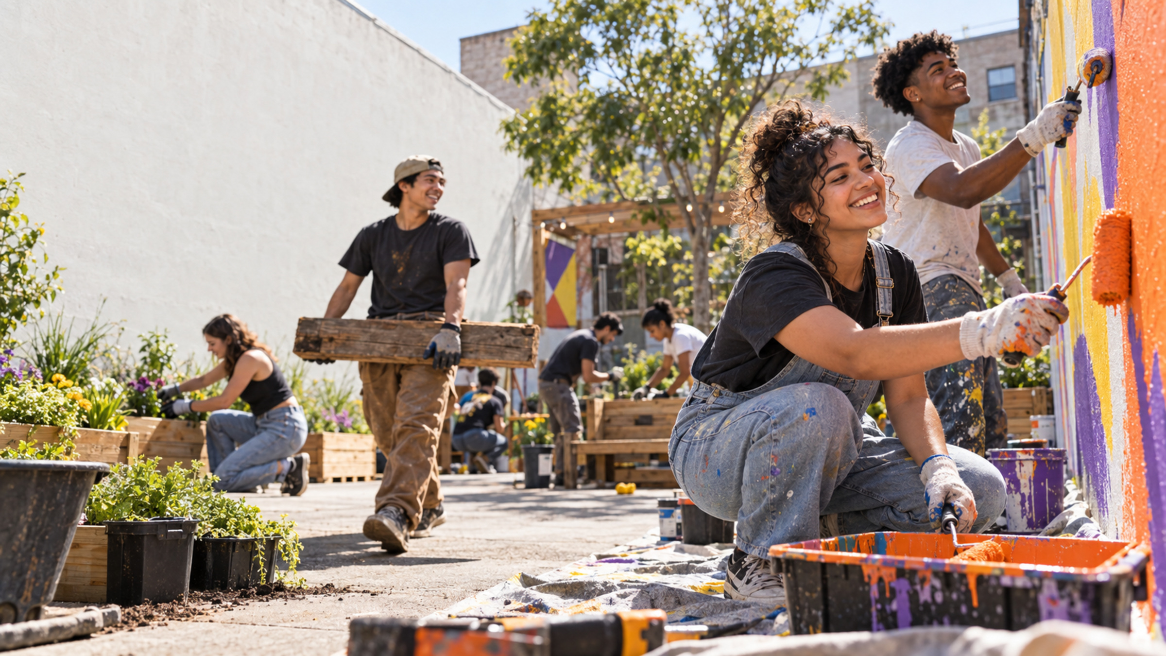 Young volunteer leading a community action